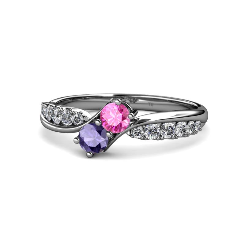 Nicia Pink Sapphire and Iolite with Side Diamonds Bypass Ring 