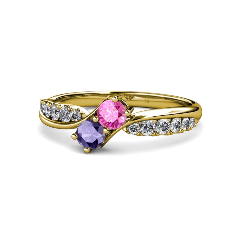 Nicia Pink Sapphire and Iolite with Side Diamonds Bypass Ring 