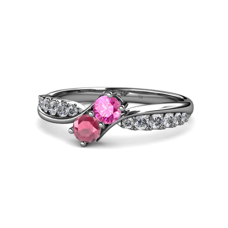 Nicia Pink Sapphire and Rhodolite Garnet with Side Diamonds Bypass Ring 