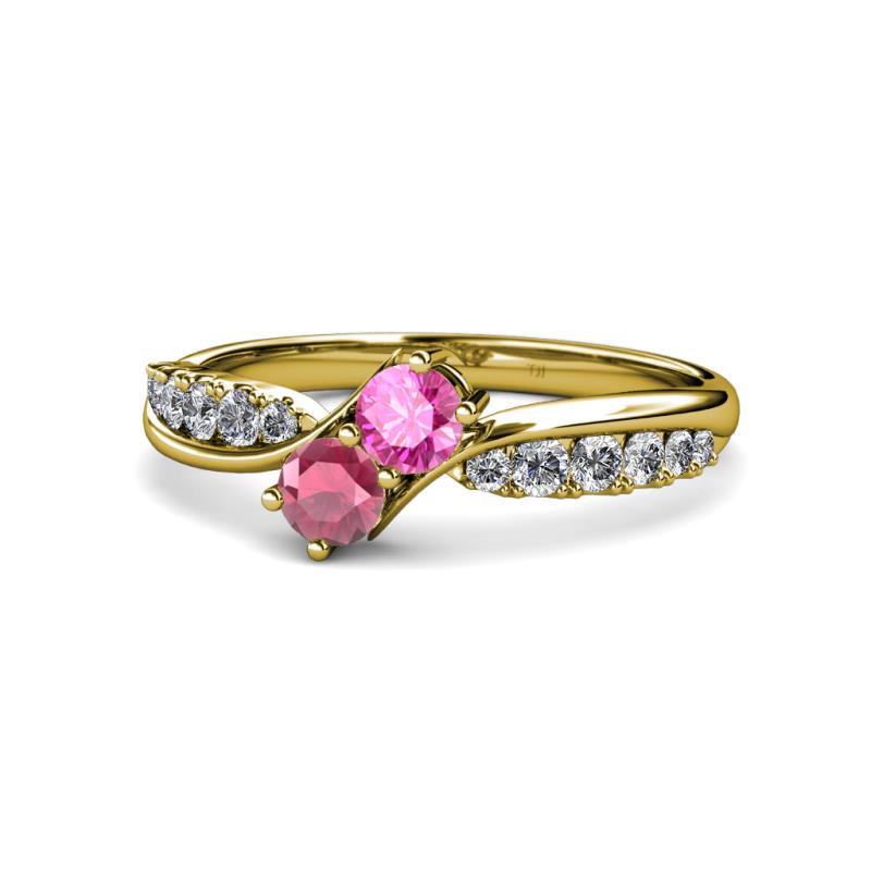 Nicia Pink Sapphire and Rhodolite Garnet with Side Diamonds Bypass Ring 