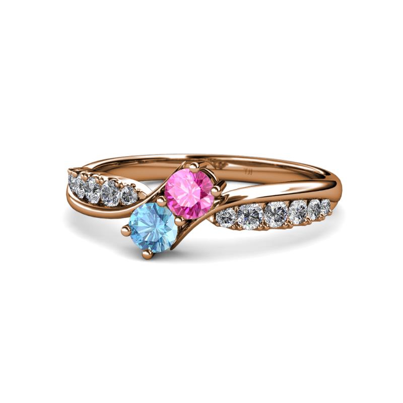 Nicia Pink Sapphire and Blue Topaz with Side Diamonds Bypass Ring 