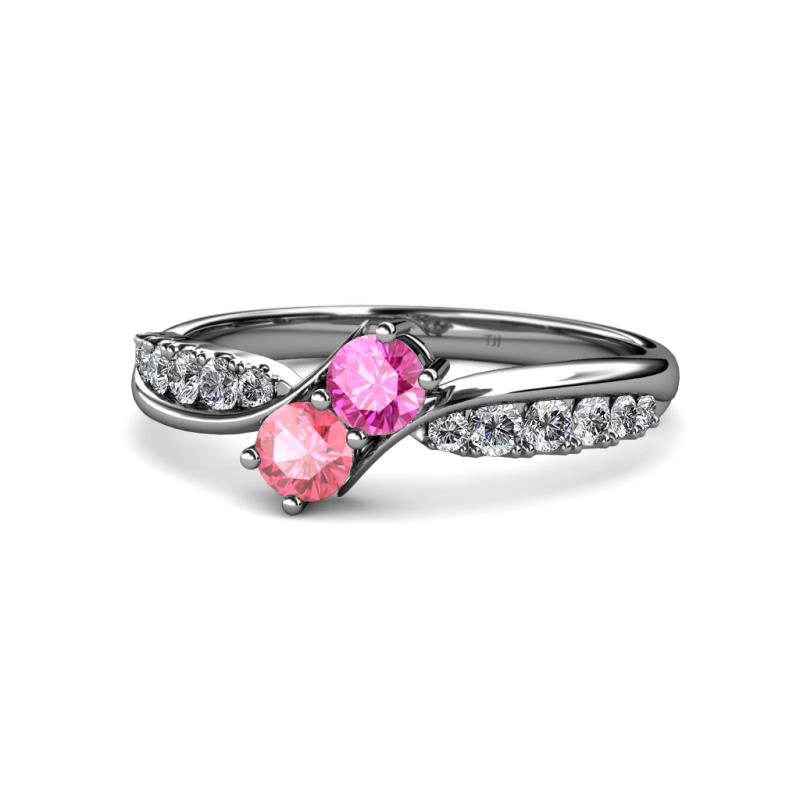 Nicia Pink Sapphire and Pink Tourmaline with Side Diamonds Bypass Ring 