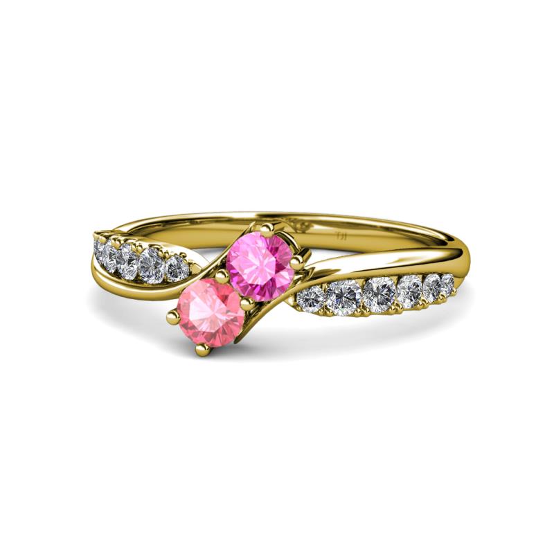 Nicia Pink Sapphire and Pink Tourmaline with Side Diamonds Bypass Ring 