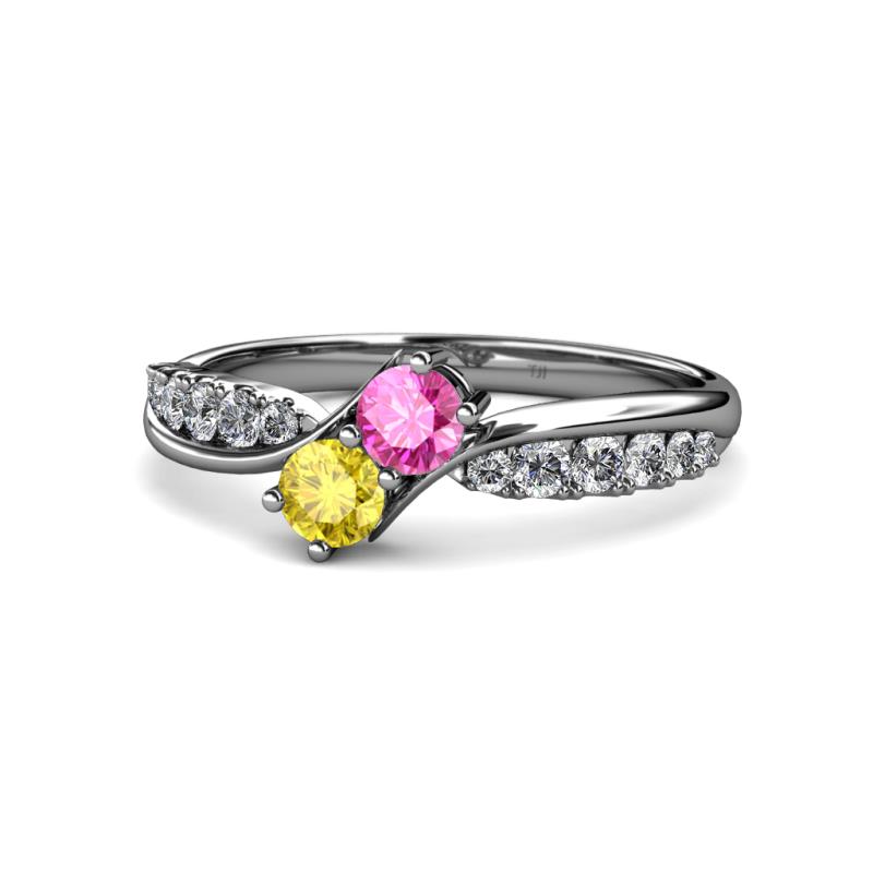 Nicia Pink and Yellow Sapphire with Side Diamonds Bypass Ring 