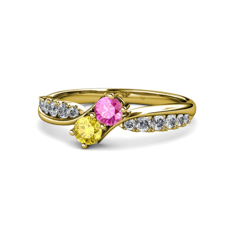 Nicia Pink and Yellow Sapphire with Side Diamonds Bypass Ring 