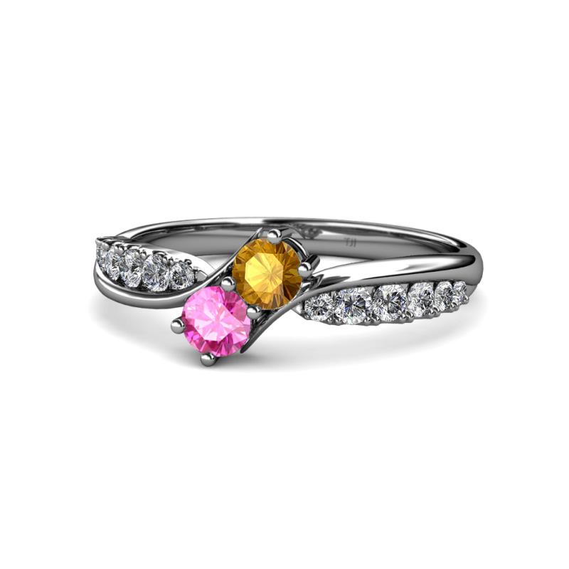 Nicia Citrine and Pink Sapphire with Side Diamonds Bypass Ring 