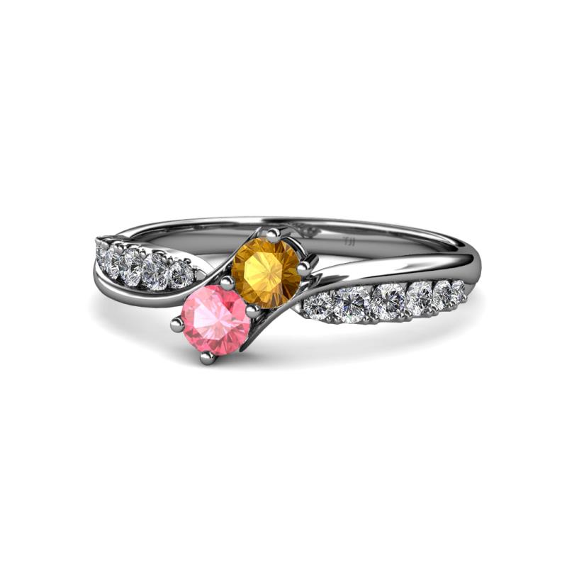 Nicia Citrine and Pink Tourmaline with Side Diamonds Bypass Ring 