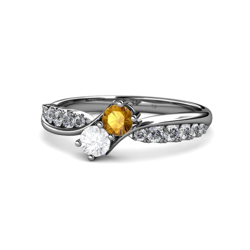Nicia Citrine and White Sapphire with Side Diamonds Bypass Ring 