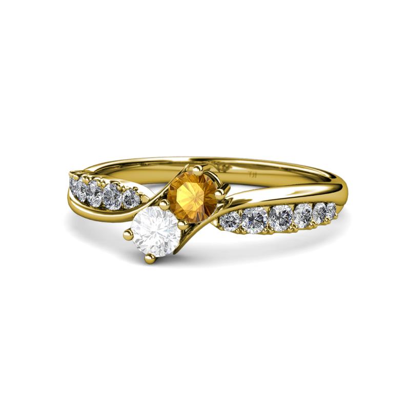 Nicia Citrine and White Sapphire with Side Diamonds Bypass Ring 