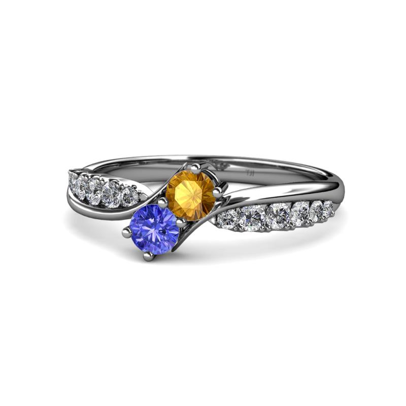 Nicia Citrine and Tanzanite with Side Diamonds Bypass Ring 