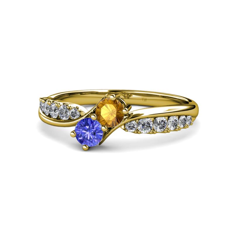 Nicia Citrine and Tanzanite with Side Diamonds Bypass Ring 