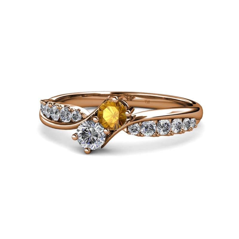 Nicia Citrine and Diamond with Side Diamonds Bypass Ring 