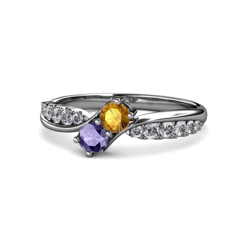 Nicia Citrine and Iolite with Side Diamonds Bypass Ring 