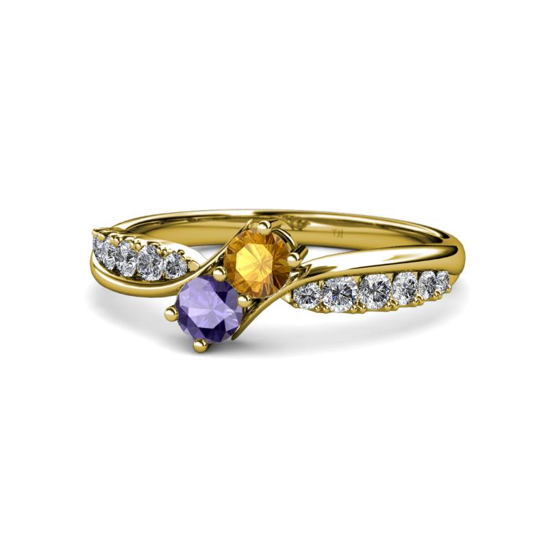 Nicia Citrine and Iolite with Side Diamonds Bypass Ring 