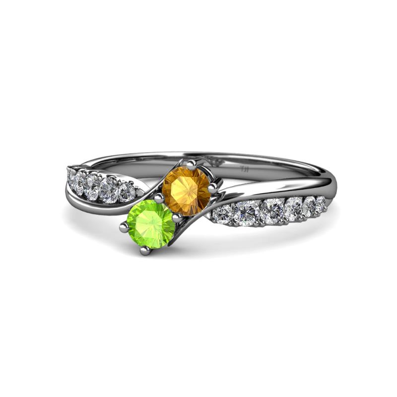 Nicia Citrine and Peridot with Side Diamonds Bypass Ring 