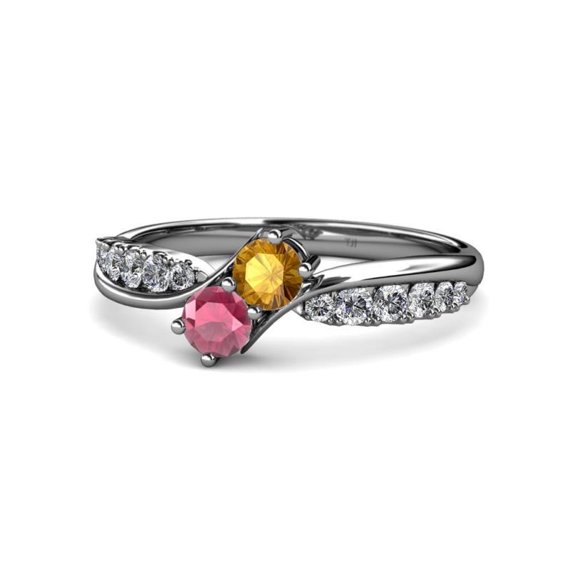 Nicia Citrine and Rhodolite Garnet with Side Diamonds Bypass Ring 