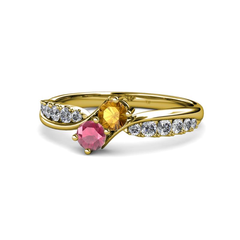 Nicia Citrine and Rhodolite Garnet with Side Diamonds Bypass Ring 