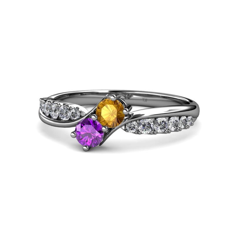 Nicia Citrine and Amethyst with Side Diamonds Bypass Ring 