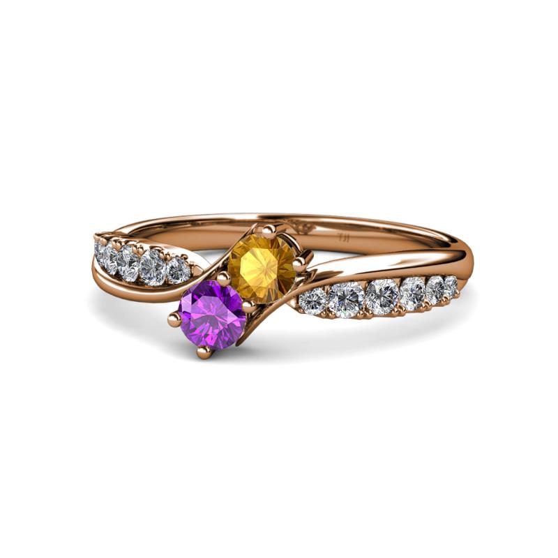 Nicia Citrine and Amethyst with Side Diamonds Bypass Ring 