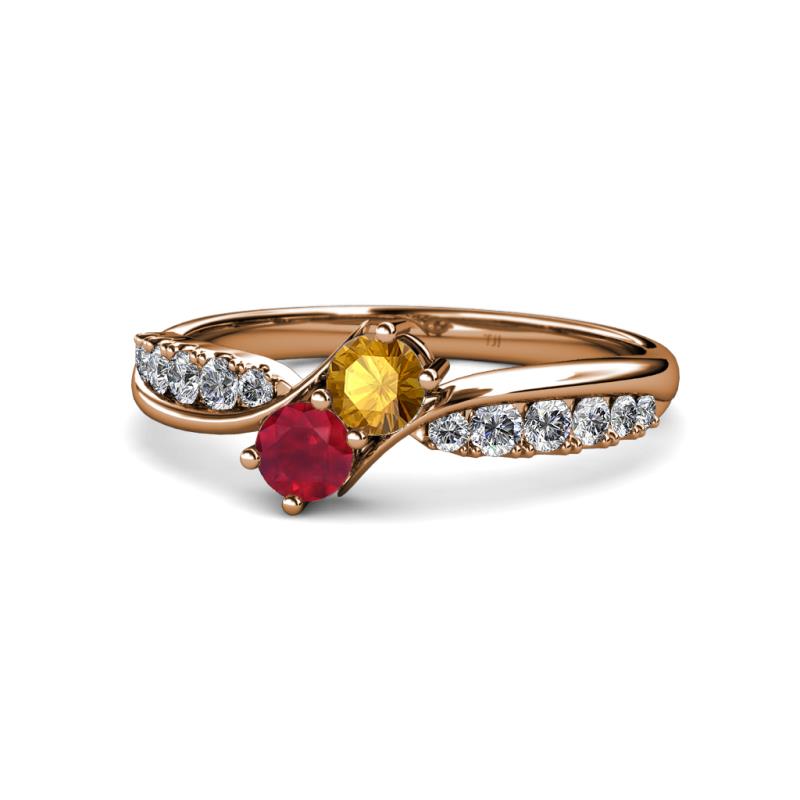 Nicia Citrine and Ruby with Side Diamonds Bypass Ring 