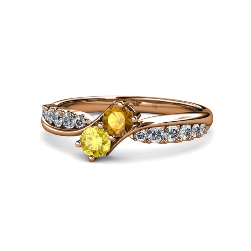 Nicia Citrine and Yellow Sapphire with Side Diamonds Bypass Ring 