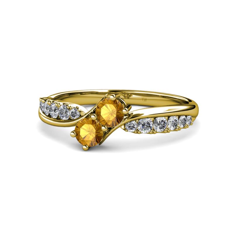 Nicia Citrine with Side Diamonds Bypass Ring 