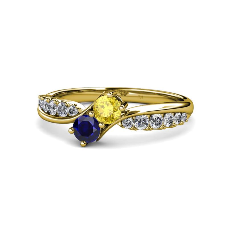 Nicia Yellow and Blue Sapphire with Side Diamonds Bypass Ring 