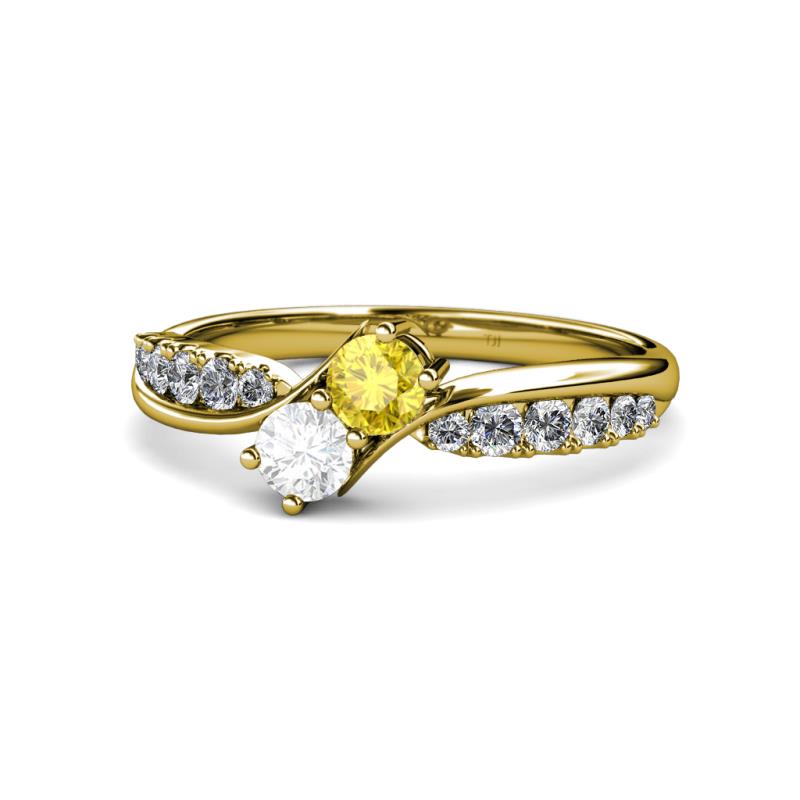 Nicia Yellow and White Sapphire with Side Diamonds Bypass Ring 