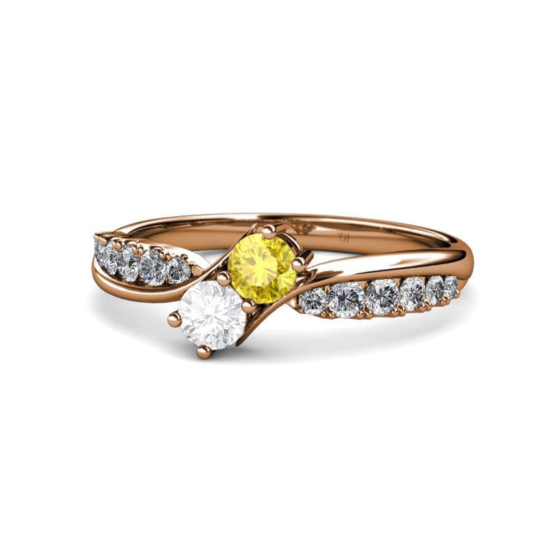 Nicia Yellow and White Sapphire with Side Diamonds Bypass Ring 