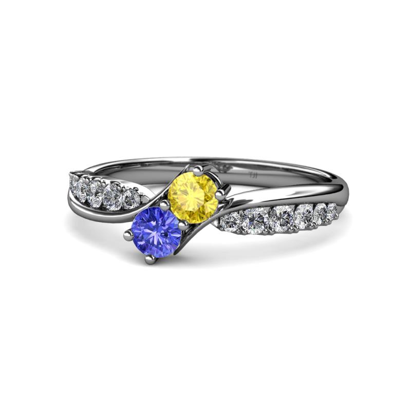Nicia Yellow Sapphire and Tanzanite with Side Diamonds Bypass Ring 