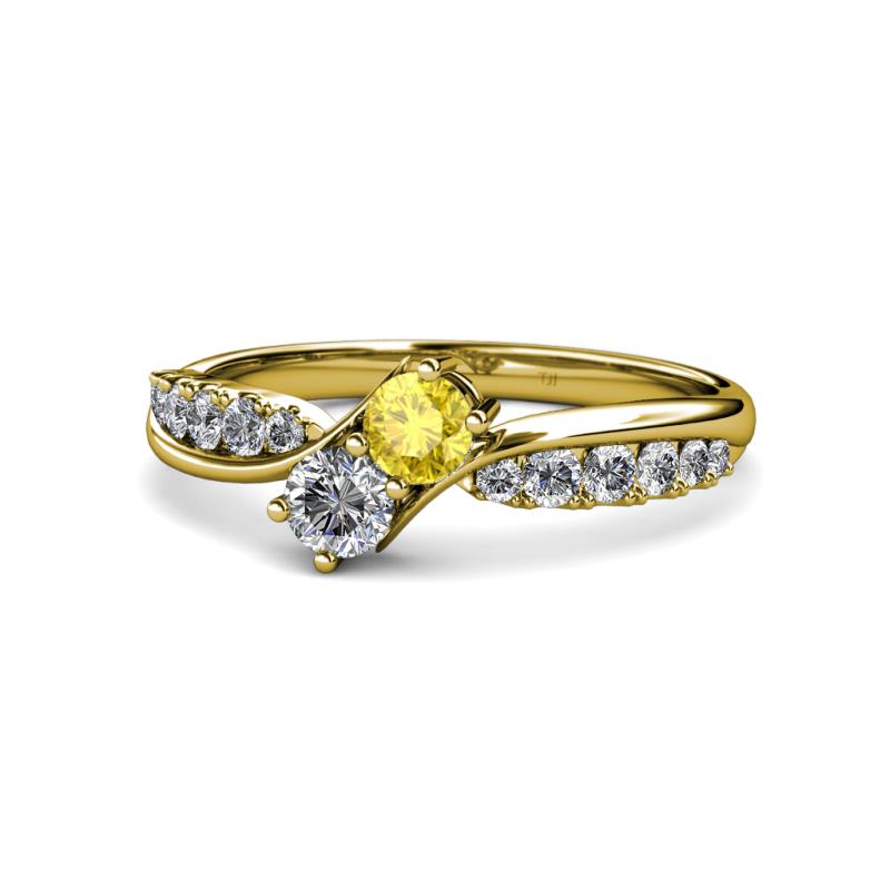 Nicia Yellow Sapphire and Diamond with Side Diamonds Bypass Ring 