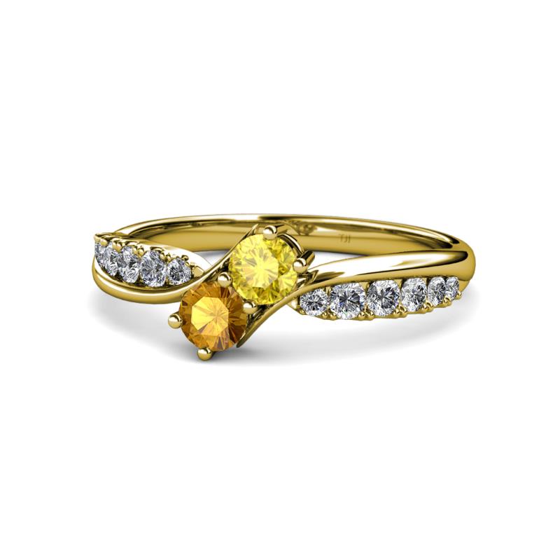 Nicia Yellow Sapphire and Citrine with Side Diamonds Bypass Ring 