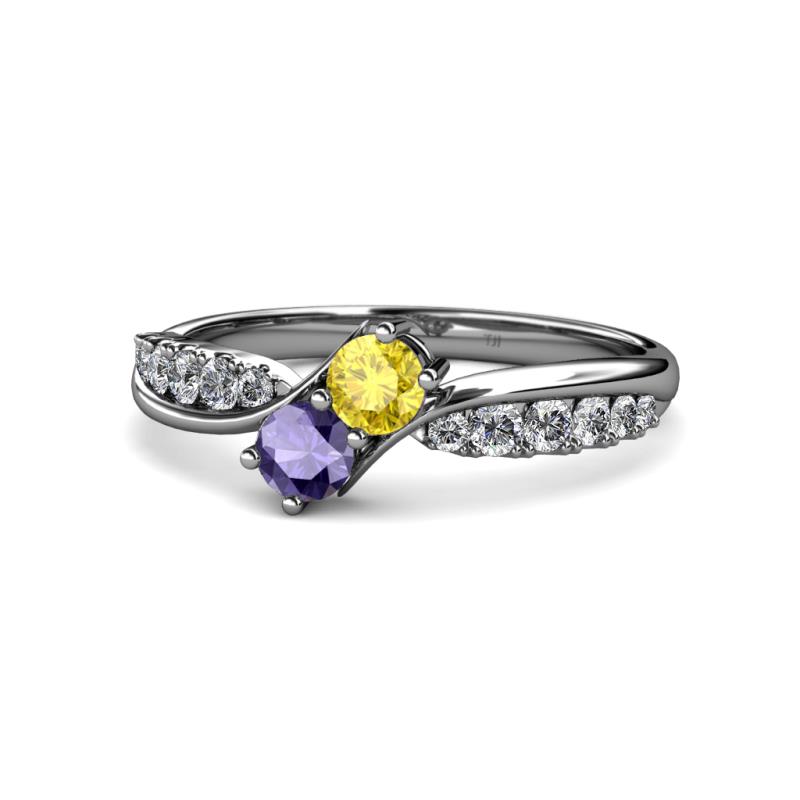 Nicia Yellow Sapphire and Iolite with Side Diamonds Bypass Ring 