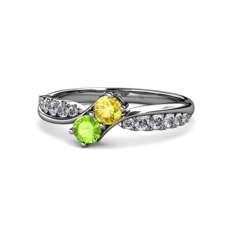 Nicia Yellow Sapphire and Peridot with Side Diamonds Bypass Ring 