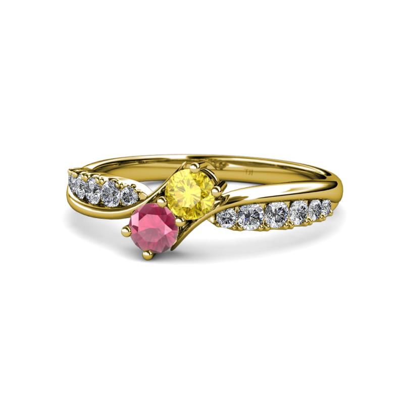 Nicia Yellow Sapphire and Rhodolite Garnet with Side Diamonds Bypass Ring 