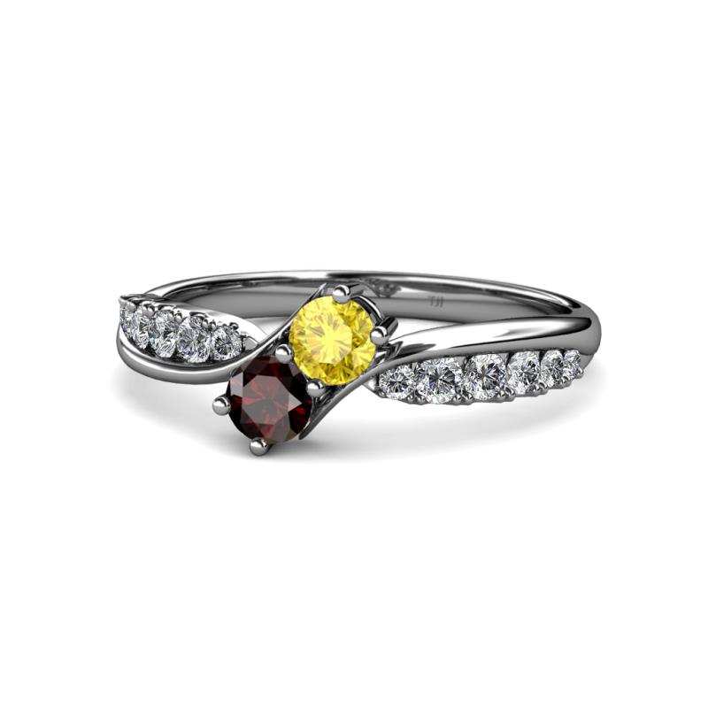Nicia Yellow Sapphire and Red Garnet with Side Diamonds Bypass Ring 