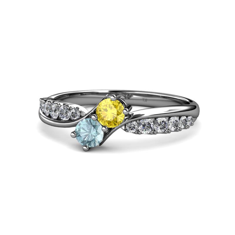 Nicia Yellow Sapphire and Aquamarine with Side Diamonds Bypass Ring 