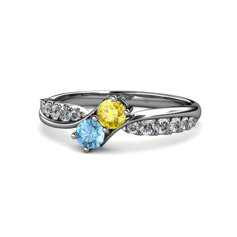 Nicia Yellow Sapphire and Blue Topaz with Side Diamonds Bypass Ring 
