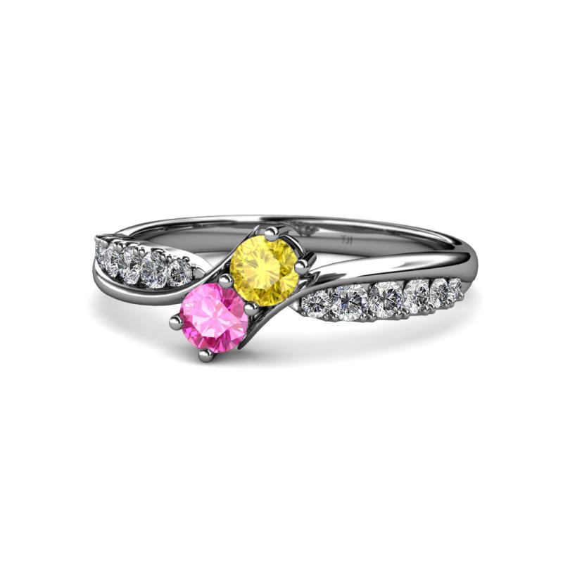 Nicia Yellow and Pink Sapphire with Side Diamonds Bypass Ring 