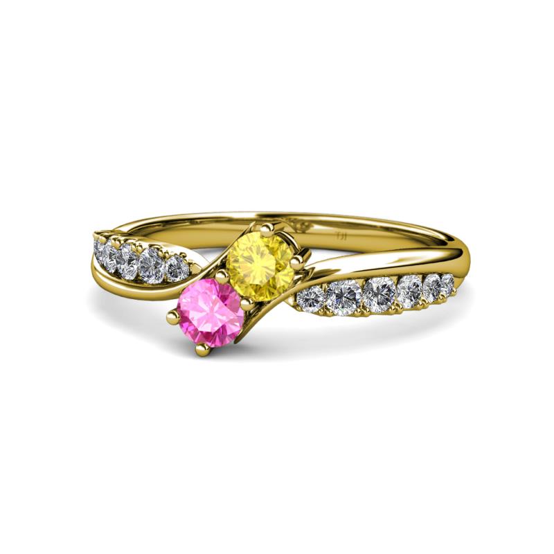 Nicia Yellow and Pink Sapphire with Side Diamonds Bypass Ring 