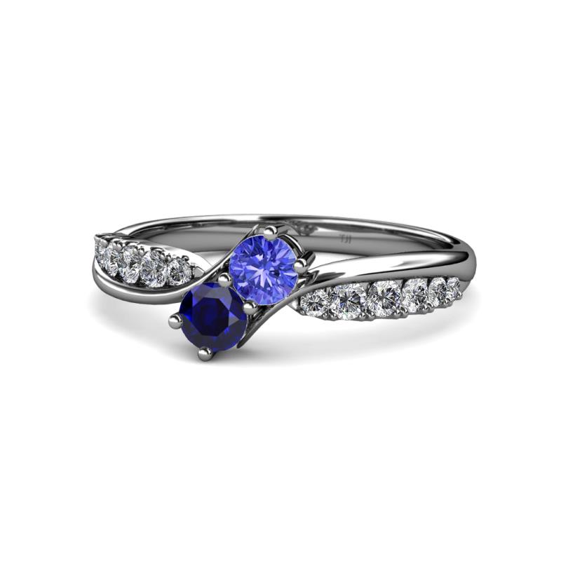 Nicia Tanzanite and Blue Sapphire with Side Diamonds Bypass Ring 