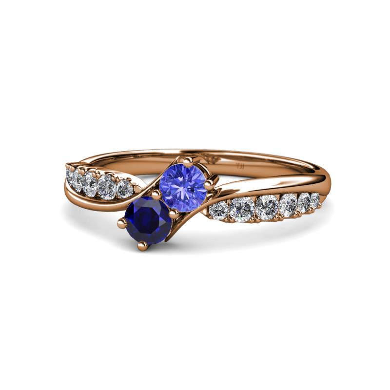 Nicia Tanzanite and Blue Sapphire with Side Diamonds Bypass Ring 