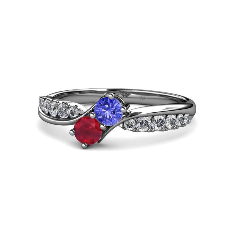 Nicia Tanzanite and Ruby with Side Diamonds Bypass Ring 