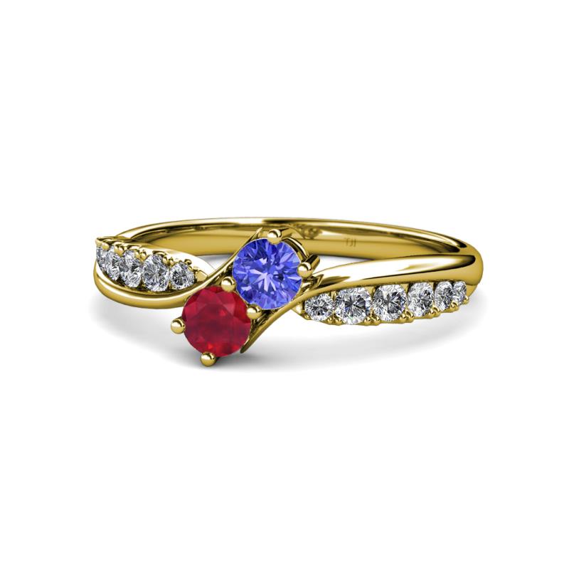 Nicia Tanzanite and Ruby with Side Diamonds Bypass Ring 