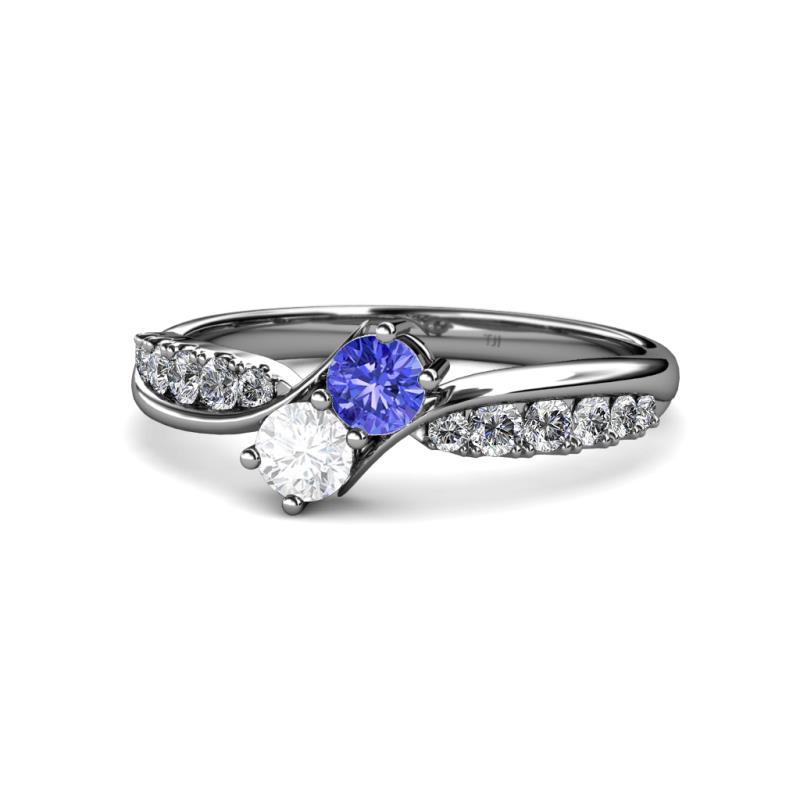 Nicia Tanzanite and White Sapphire with Side Diamonds Bypass Ring 