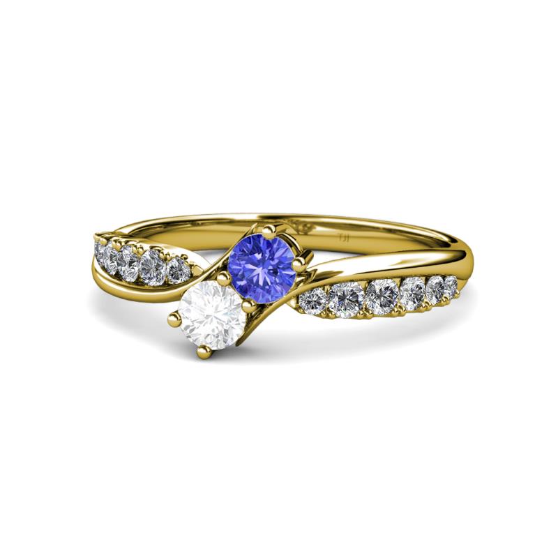 Nicia Tanzanite and White Sapphire with Side Diamonds Bypass Ring 