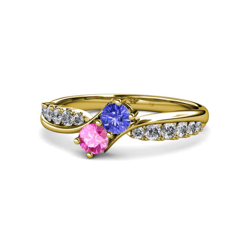 Nicia Tanzanite and Pink Sapphire with Side Diamonds Bypass Ring 