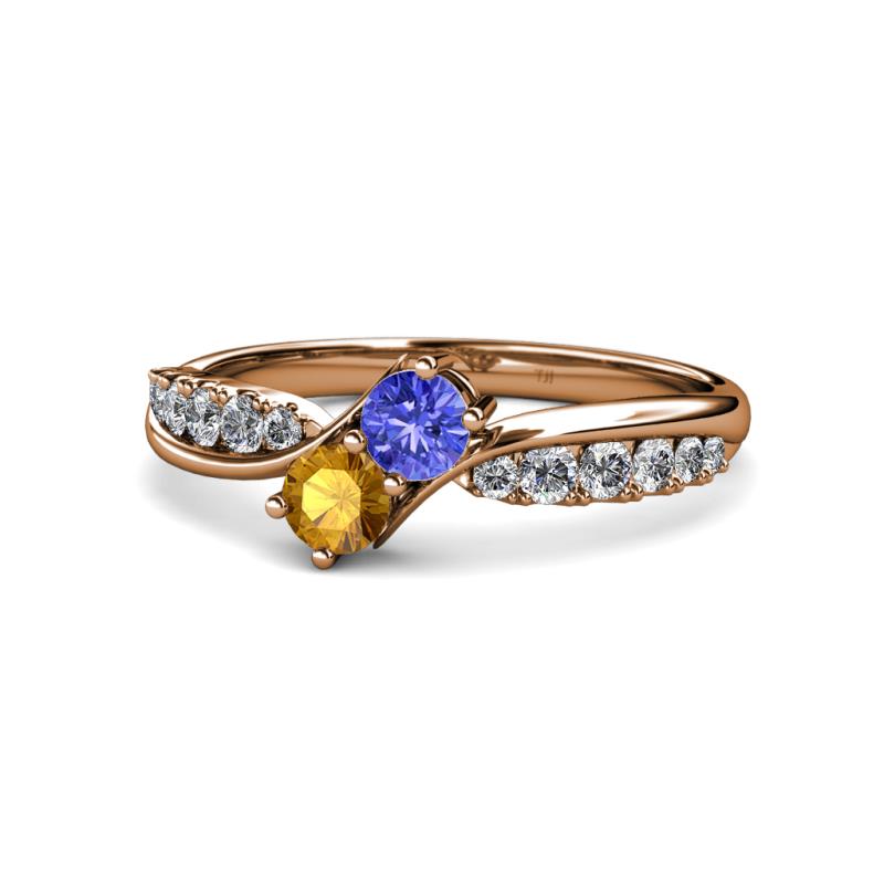 Nicia Tanzanite and Citrine with Side Diamonds Bypass Ring 
