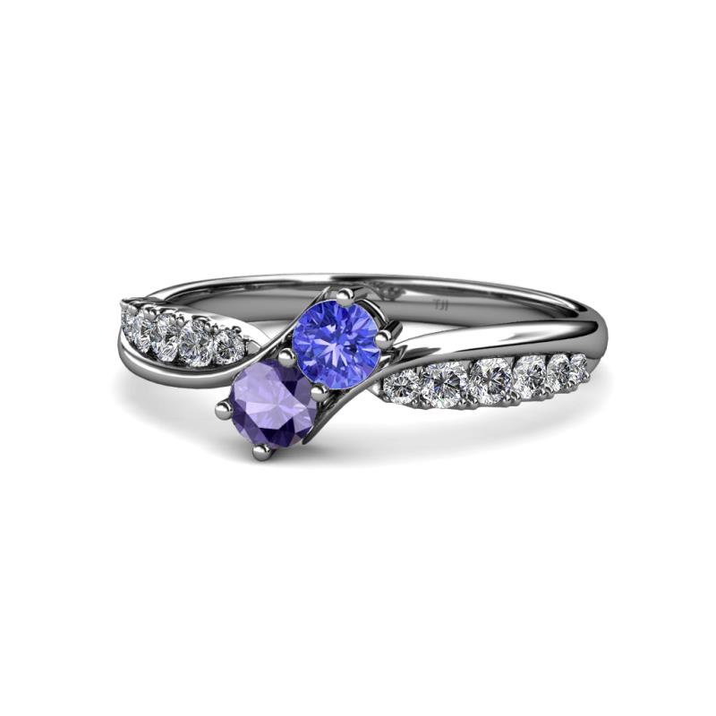 Nicia Tanzanite and Iolite with Side Diamonds Bypass Ring 
