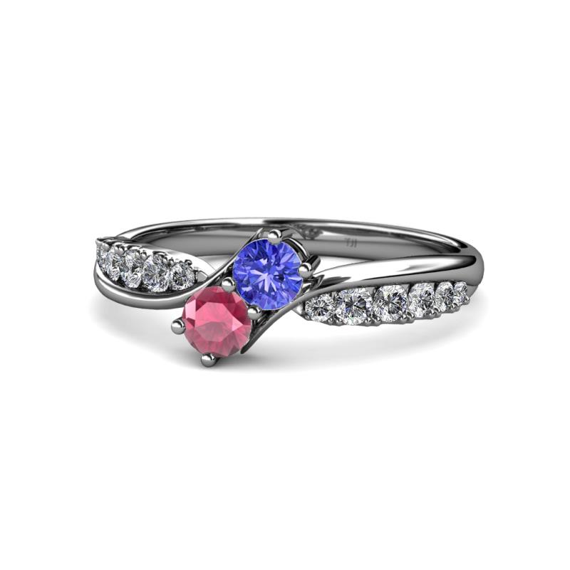 Nicia Tanzanite and Rhodolite Garnet with Side Diamonds Bypass Ring 